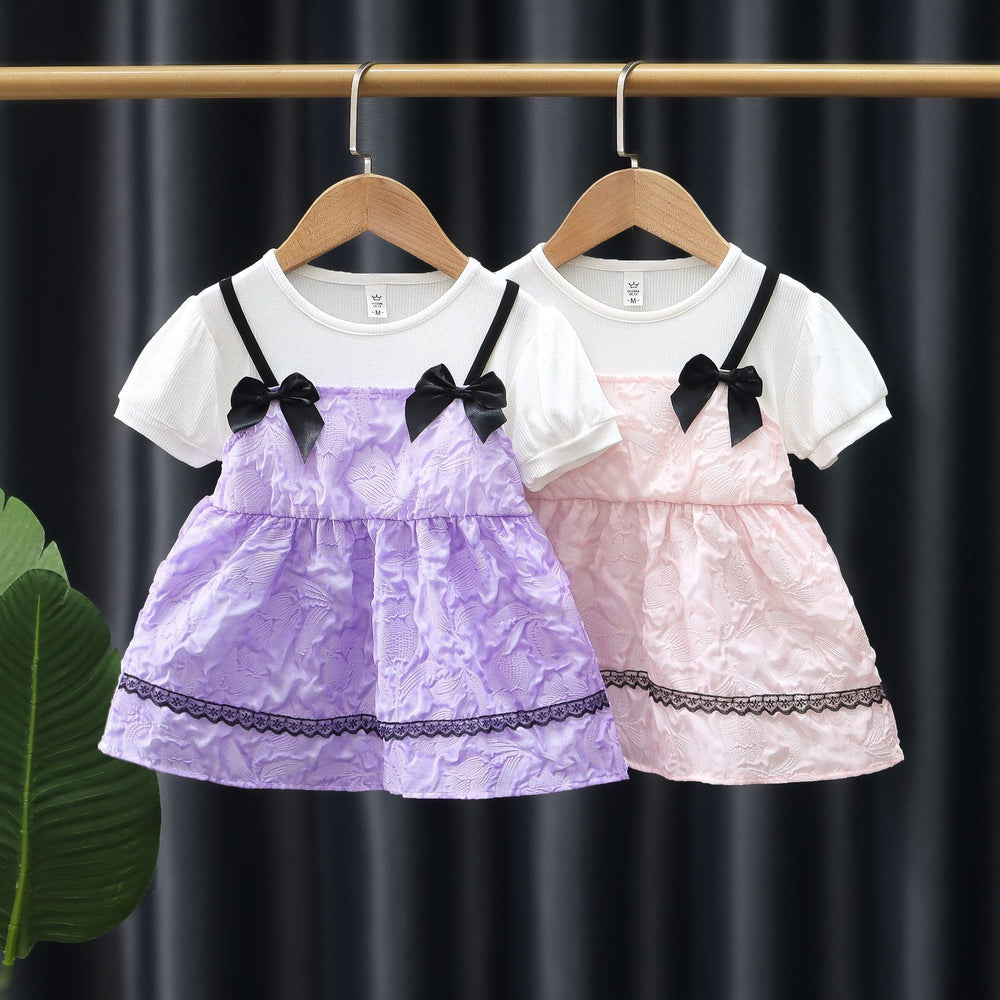 Baby Kid Girls Solid Color Bow Dresses Wholesale 230114496