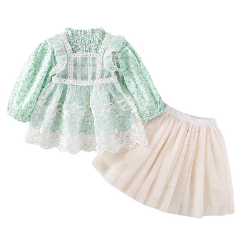 3 Pieces Set Baby Kid Girls Solid Color Tops And Flower Print Tops And Solid Color Skirts Wholesale 230114507