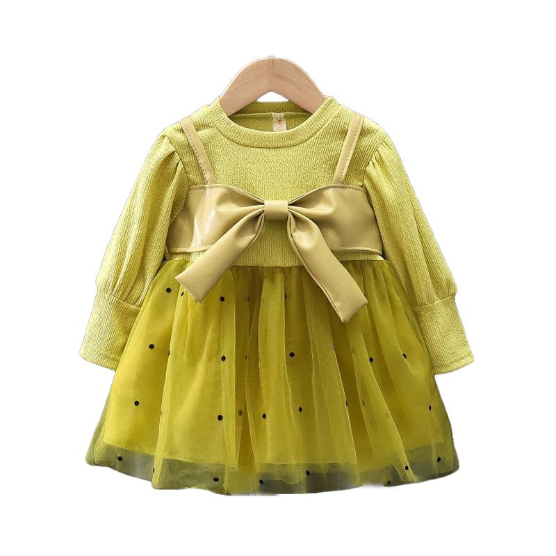 Baby Kid Girls Color-blocking Bow Lace Dresses Wholesale 230114535