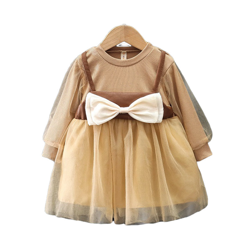 Baby Kid Girls Color-blocking Bow Lace Dresses Wholesale 230114536