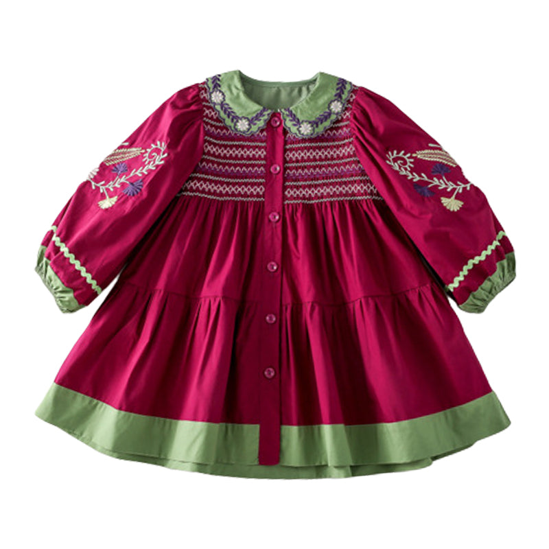 Baby Kid Girls Color-blocking Flower Embroidered Dresses Wholesale 230114537