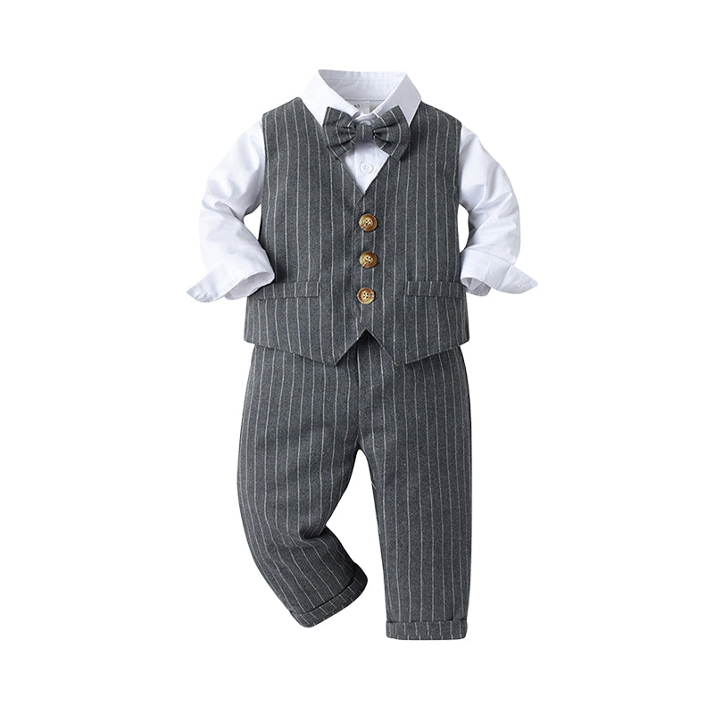 3 Pieces Set Baby Kid Boys Birthday Party Bow Shirts Striped Vests Waistcoats And Pants Wholesale 230114544