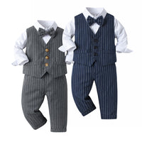 Load image into Gallery viewer, 3 Pieces Set Baby Kid Boys Birthday Party Bow Shirts Striped Vests Waistcoats And Pants Wholesale 230114544

