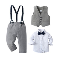 Load image into Gallery viewer, 3 Pieces Set Baby Kid Boys Birthday Party Bow Shirts Solid Color Vests Waistcoats And Color-blocking Jumpsuits Wholesale 230114552
