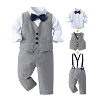 Load image into Gallery viewer, 3 Pieces Set Baby Kid Boys Birthday Party Bow Shirts Solid Color Vests Waistcoats And Color-blocking Jumpsuits Wholesale 230114552
