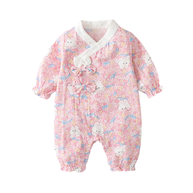 Baby Girls Flower Cartoon Print Jumpsuits Wholesale 230114565