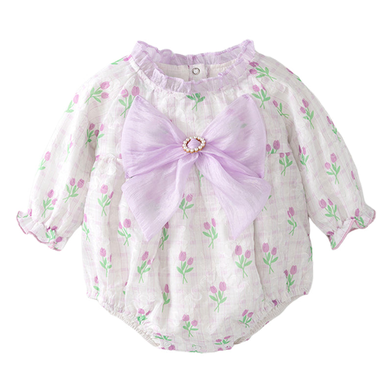 Baby Girls Flower Print Rompers Wholesale 230114567