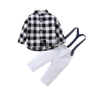 Load image into Gallery viewer, 2 Pieces Set Baby Kid Boys Checked Tops And Color-blocking Jumpsuits Wholesale 23011483
