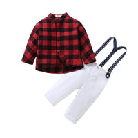 Load image into Gallery viewer, 2 Pieces Set Baby Kid Boys Checked Tops And Color-blocking Jumpsuits Wholesale 23011483
