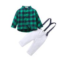 Load image into Gallery viewer, 2 Pieces Set Baby Kid Boys Checked Tops And Color-blocking Jumpsuits Wholesale 23011483
