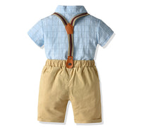 Load image into Gallery viewer, 2 Pieces Set Baby Kid Boys Birthday Party Checked Bow Shirts And Solid Color Jumpsuits Wholesale 23011484
