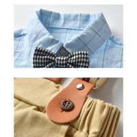 Load image into Gallery viewer, 2 Pieces Set Baby Kid Boys Birthday Party Checked Bow Shirts And Solid Color Jumpsuits Wholesale 23011484
