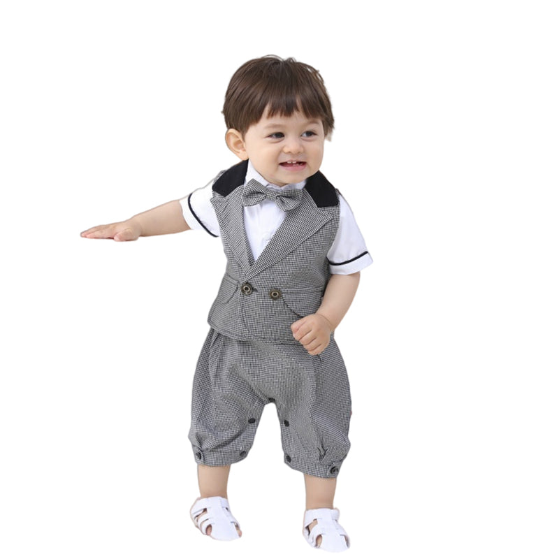 2 Pieces Set Baby Boys Birthday Party Bow Jumpsuits And Striped Vests Waistcoats Wholesale 23011491