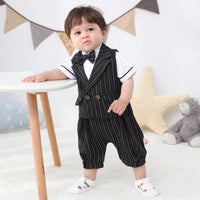 Load image into Gallery viewer, 2 Pieces Set Baby Boys Birthday Party Bow Jumpsuits And Striped Vests Waistcoats Wholesale 23011491
