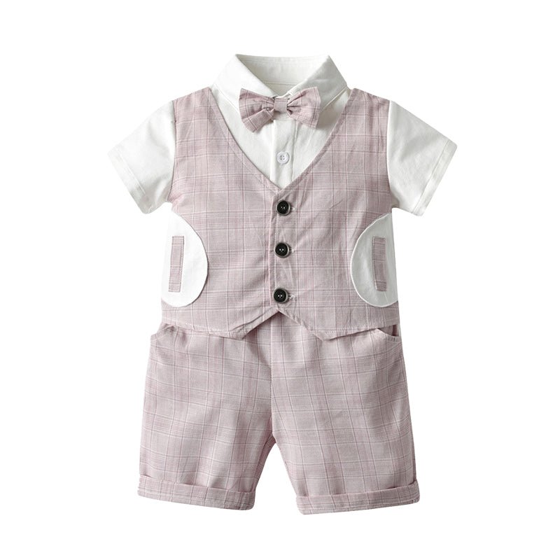2 Pieces Set Baby Kid Boys Checked Bow Tops And Shorts Wholesale 23011492