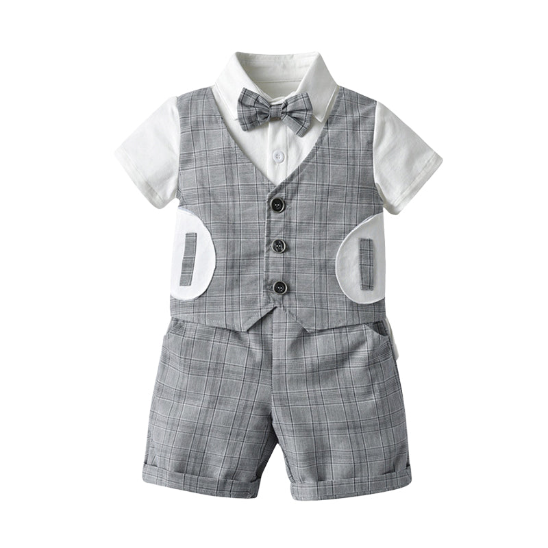 2 Pieces Set Baby Kid Boys Checked Bow Tops And Shorts Wholesale 23011492