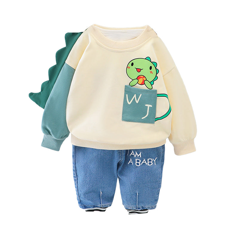 2 Pieces Set Baby Kid Boys Dinosaur Animals Cartoon Print Hoodies Swearshirts And Letters Pants Wholesale 230129160