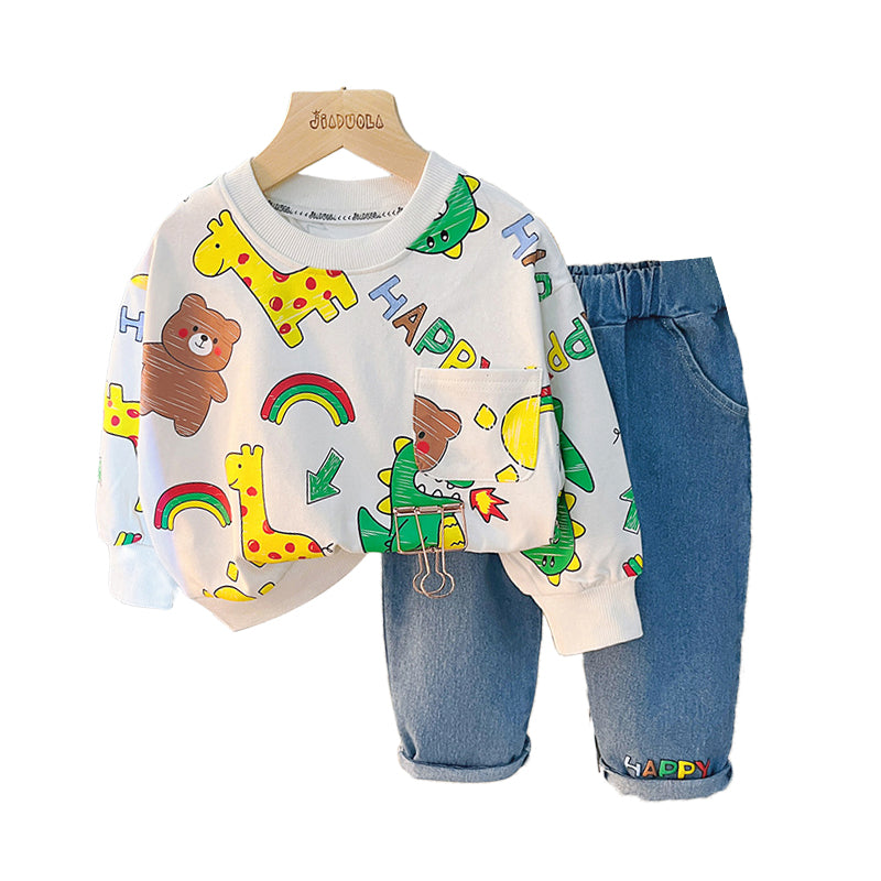 2 Pieces Set Baby Kid Boys Rainbow Animals Cartoon Print Hoodies Swearshirts And Letters Pants Wholesale 230129161