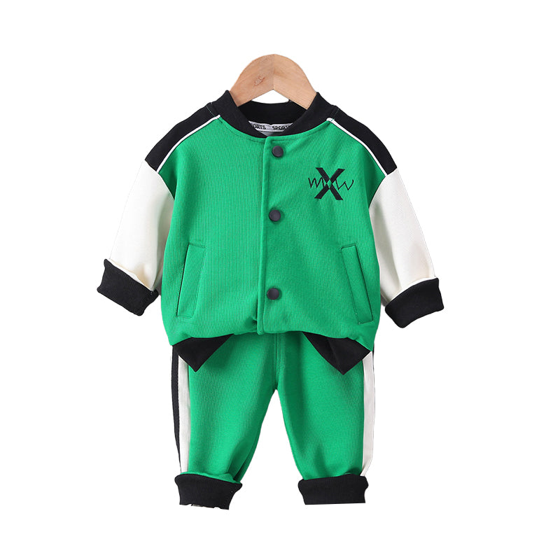 2 Pieces Set Baby Kid Boys Letters Embroidered Jackets Outwears And Color-blocking Pants Wholesale 230129166