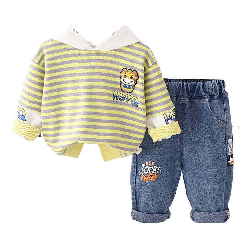 2 Pieces Set Baby Kid Boys Striped Letters Animals Cartoon Print Hoodies Sweatshirts And Pants Wholesale 230129179