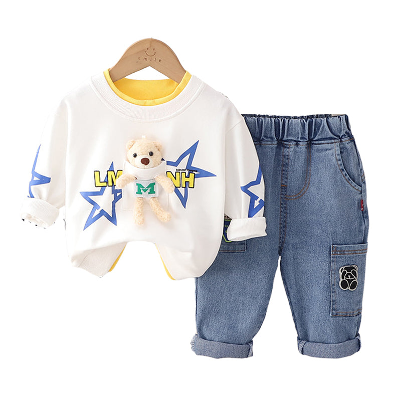 2 Pieces Set Baby Kid Boys Letters Animals Cartoon Star Print Hoodies Sweatshirts And Pants Wholesale 230129181