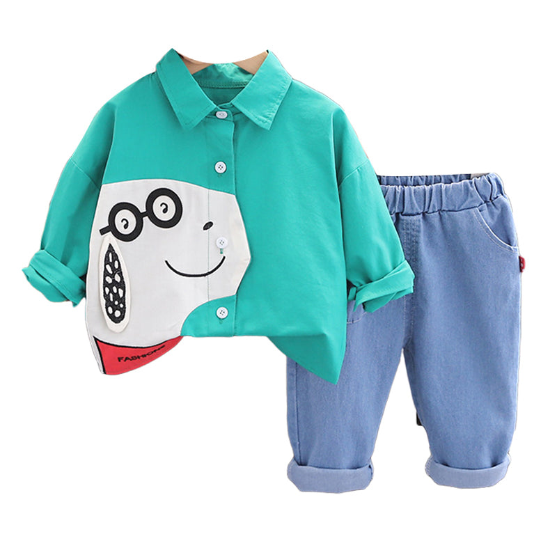 2 Pieces Set Baby Kid Boys Letters Cartoon Embroidered Print Shirts And Solid Color Pants Wholesale 230129183