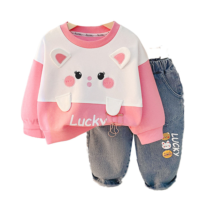 2 Pieces Set Baby Kid Unisex Letters Color-blocking Cartoon Embroidered Tops And Print Pants Wholesale 230129190