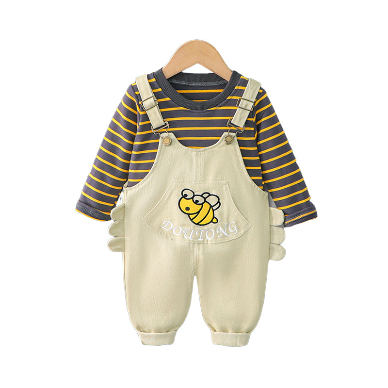 2 Pieces Set Baby Kid Boys Striped Tops And Letters Cartoon Jumpsuits Wholesale 230129218