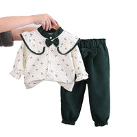 Load image into Gallery viewer, 2 Pieces Set Baby Kid Girls Bow Tops And Solid Color Pants Wholesale 230129229
