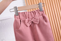 Load image into Gallery viewer, 2 Pieces Set Baby Kid Girls Bow Tops And Solid Color Pants Wholesale 230129229
