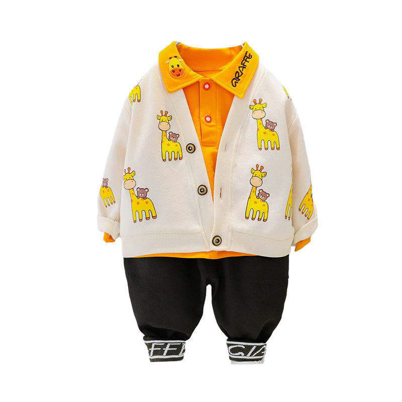 3 Pieces Set Baby Kid Boys Embroidered Shirts Cartoon Cardigan And Solid Color Pants Wholesale 230129244