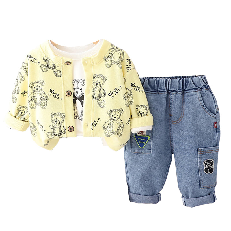 3 Pieces Set Baby Kid Boys Cartoon Print Tops Jackets Outwears And Jeans Wholesale 230129254