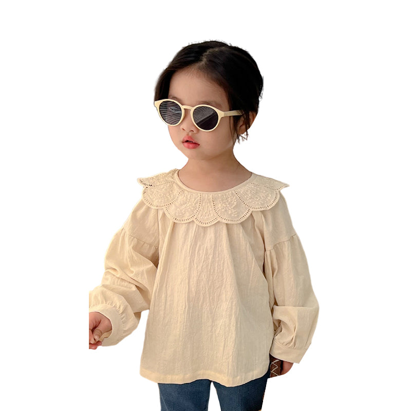 Baby Kid Girls Solid Color Lace Tops Wholesale 230129269