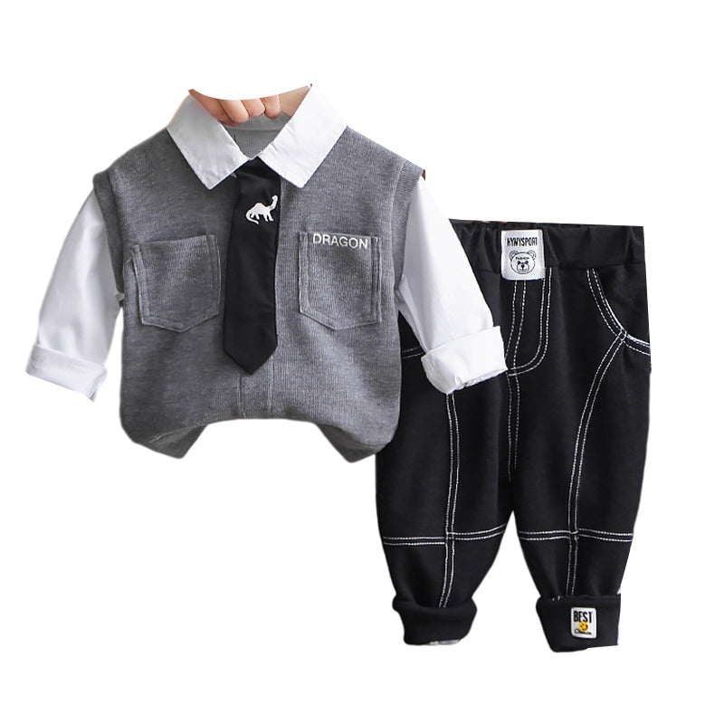 2 Pieces Set Baby Kid Boys Letters Color-blocking Bow Tops And Pants Wholesale 230129291