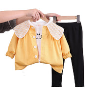 Load image into Gallery viewer, 3 Pieces Set Baby Kid Girls Expression Print Tops And Bow Jackets Outwears And Solid Color Pants Wholesale 230129308
