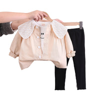 Load image into Gallery viewer, 3 Pieces Set Baby Kid Girls Expression Print Tops And Bow Jackets Outwears And Solid Color Pants Wholesale 230129308
