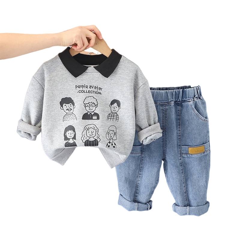 2 Pieces Set Baby Kid Boys Letters Cartoon Print Tops And Solid Color Pants Wholesale 230129324