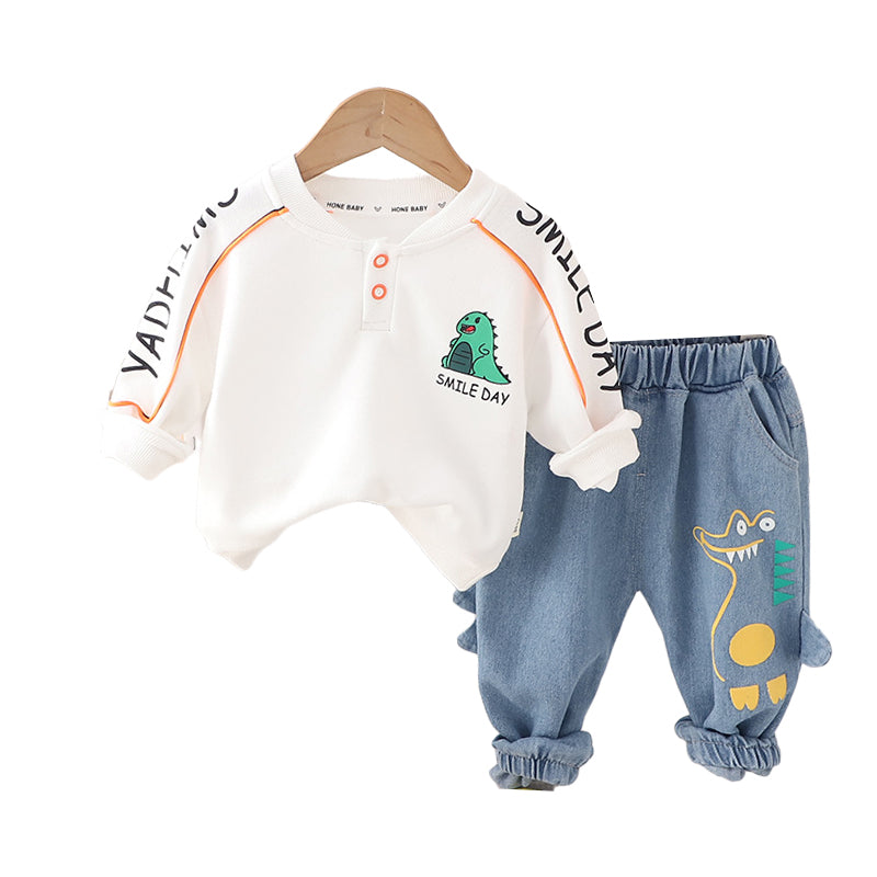 2 Pieces Set Baby Kid Boys Letters Dinosaur Print Hoodies Sweatshirts And Pants Wholesale 230129333
