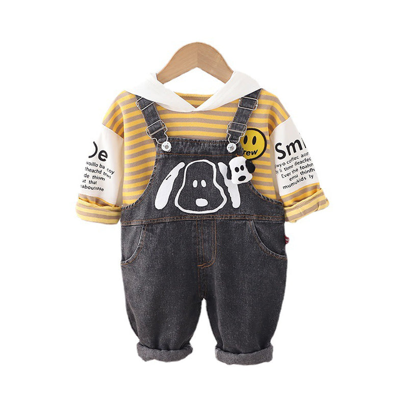 2 Pieces Set Baby Kid Boys Striped Print Hoodies Sweatshirts And Cartoon Jumpsuits Wholesale 230129343