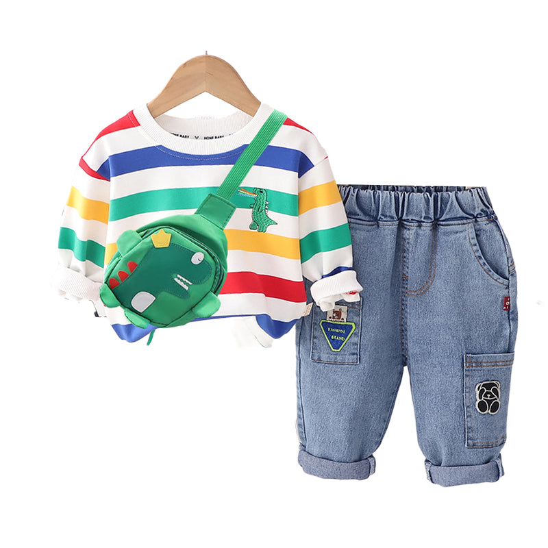 2 Pieces Set Baby Kid Boys Cartoon Print Tops And Striped Pants Wholesale 230129344