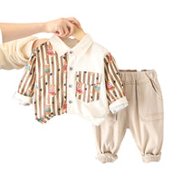 Load image into Gallery viewer, 2 Pieces Set Baby Kid Boys Striped Cartoon Print Shirts And Solid Color Pants Wholesale 230129362
