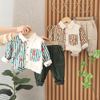 Load image into Gallery viewer, 2 Pieces Set Baby Kid Boys Striped Cartoon Print Shirts And Solid Color Pants Wholesale 230129362
