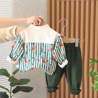 Load image into Gallery viewer, 2 Pieces Set Baby Kid Boys Striped Cartoon Print Shirts And Solid Color Pants Wholesale 230129362
