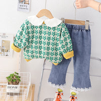 Load image into Gallery viewer, 3 Pieces Set Baby Kid Girls Cartoon Embroidered Tops Flower Cardigan And Pants Wholesale 230129368
