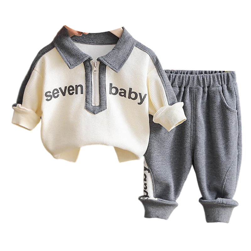 2 Pieces Set Baby Kid Boys Letters Color-blocking Tops And Pants Wholesale 230129372