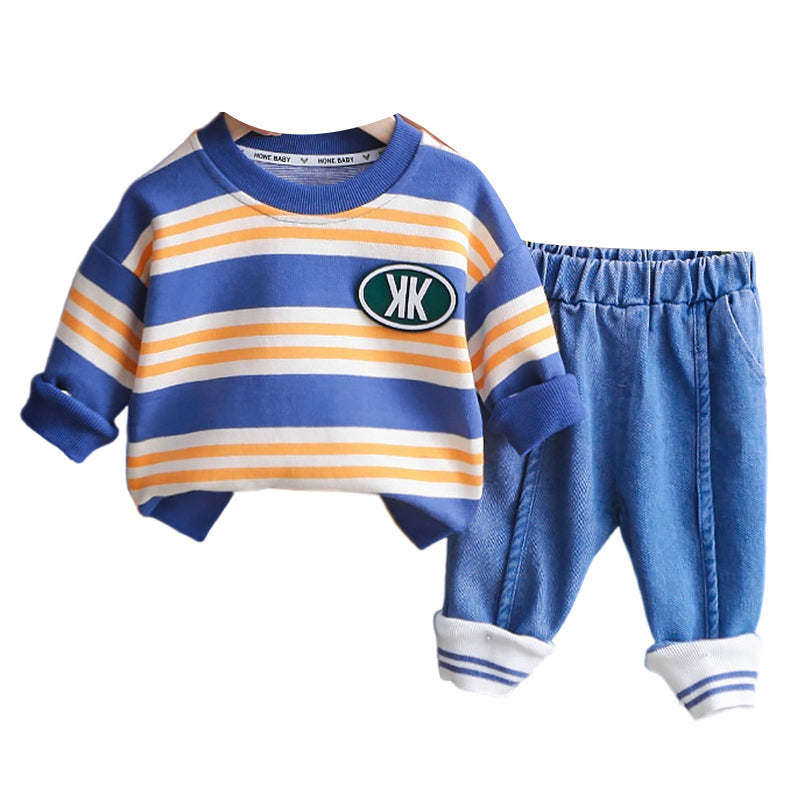 2 Pieces Set Baby Kid Boys Striped Hoodies Swearshirts And Pants Wholesale 230129391