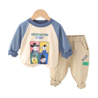 Load image into Gallery viewer, 2 Pieces Set Baby Kid Boys Letters Cartoon Print Hoodies Sweatshirts And Solid Color Pants Wholesale 230129393
