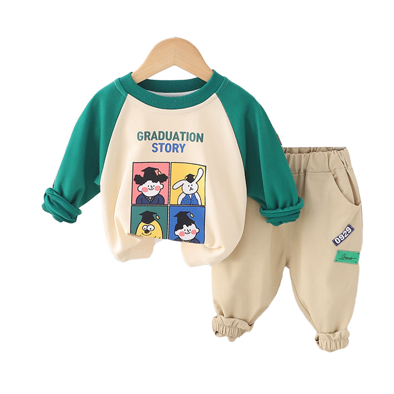 2 Pieces Set Baby Kid Boys Letters Cartoon Print Hoodies Sweatshirts And Solid Color Pants Wholesale 230129393