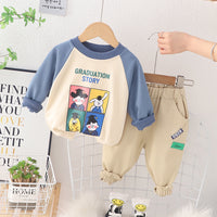 Load image into Gallery viewer, 2 Pieces Set Baby Kid Boys Letters Cartoon Print Hoodies Sweatshirts And Solid Color Pants Wholesale 230129393
