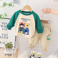 Load image into Gallery viewer, 2 Pieces Set Baby Kid Boys Letters Cartoon Print Hoodies Sweatshirts And Solid Color Pants Wholesale 230129393
